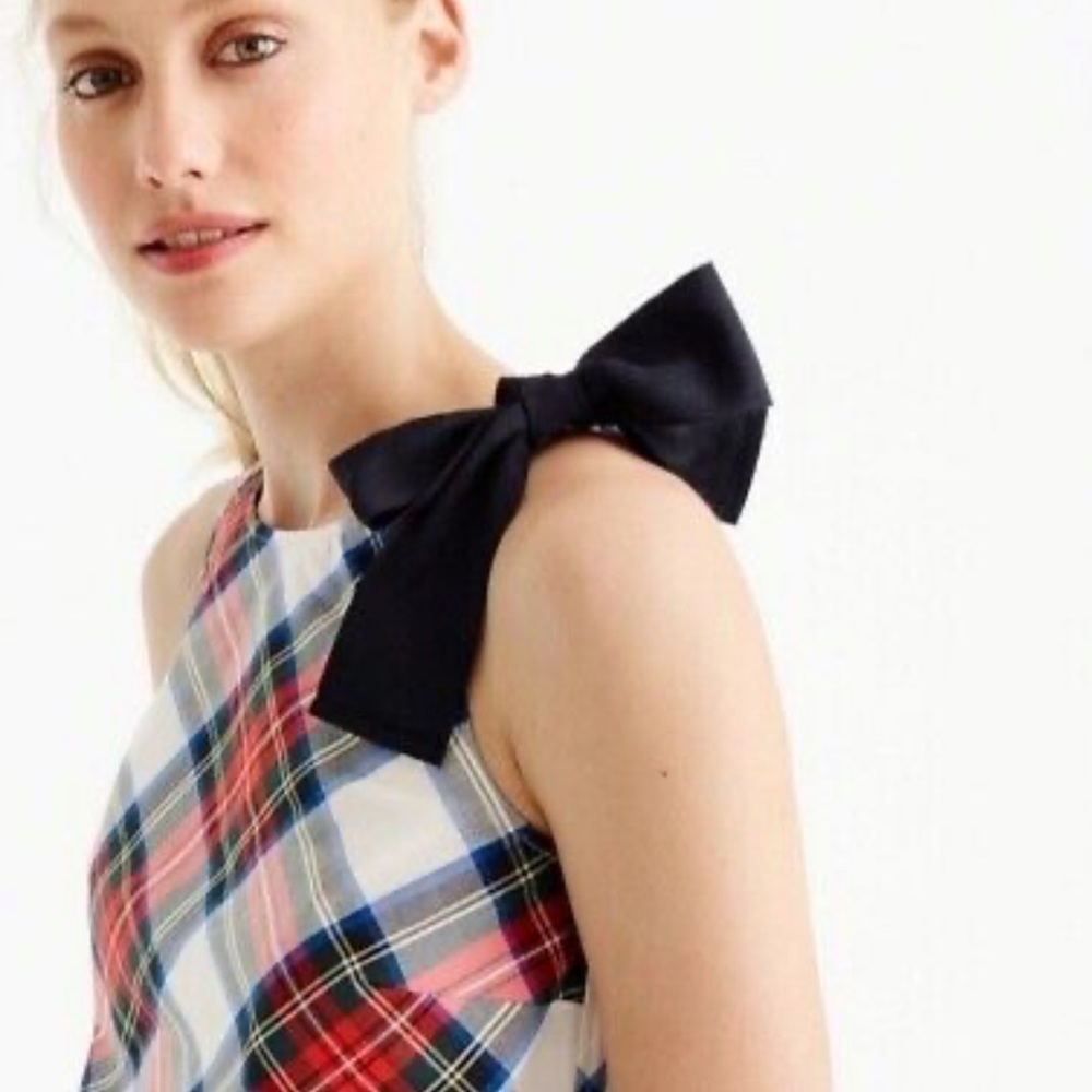 J. Crew Plaid Blouse with Black Bow